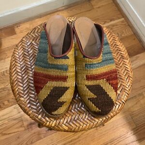 Authentic Turkish Wool Kilim Mules - handmade boho slippers